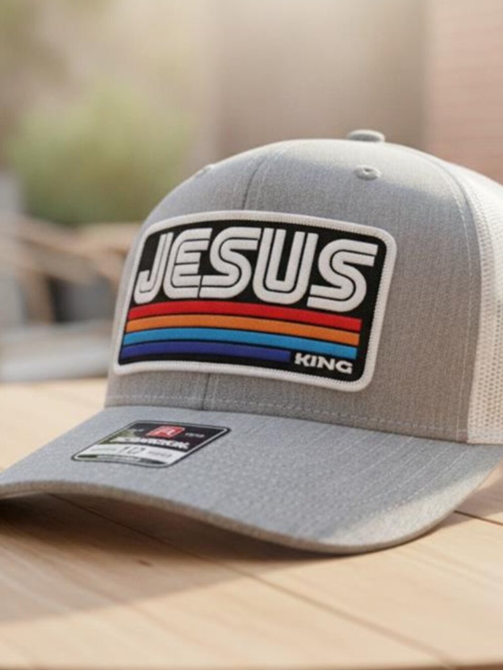 Jesus Christ King Richardson 112 Trucker Hat Christian Sewn Patch Cap Gray 80s - Picture 1 of 6
